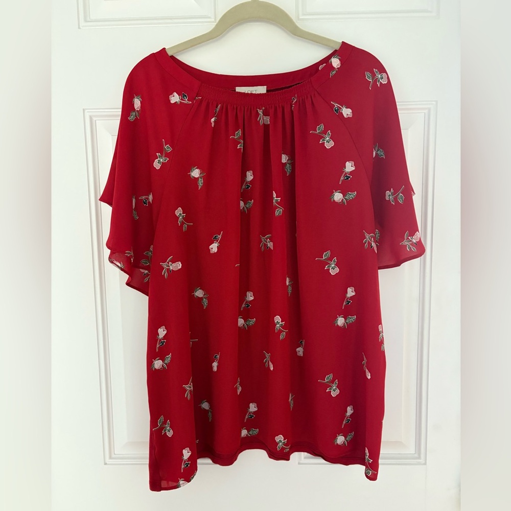 LOFT Red Floral Blouse